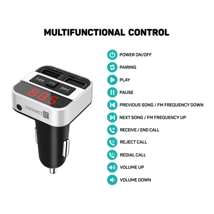 CONNECT IT CCC-8800-SL - FM transmiter za auto s handsfree funkcijom crna/srebrna