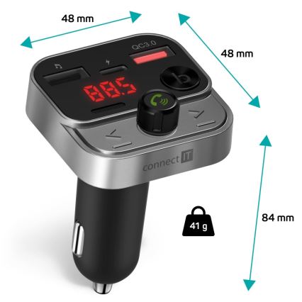 CONNECT IT CCC-8900-AN - FM predajnik za auto s funkcijom handsfree crna/srebrna