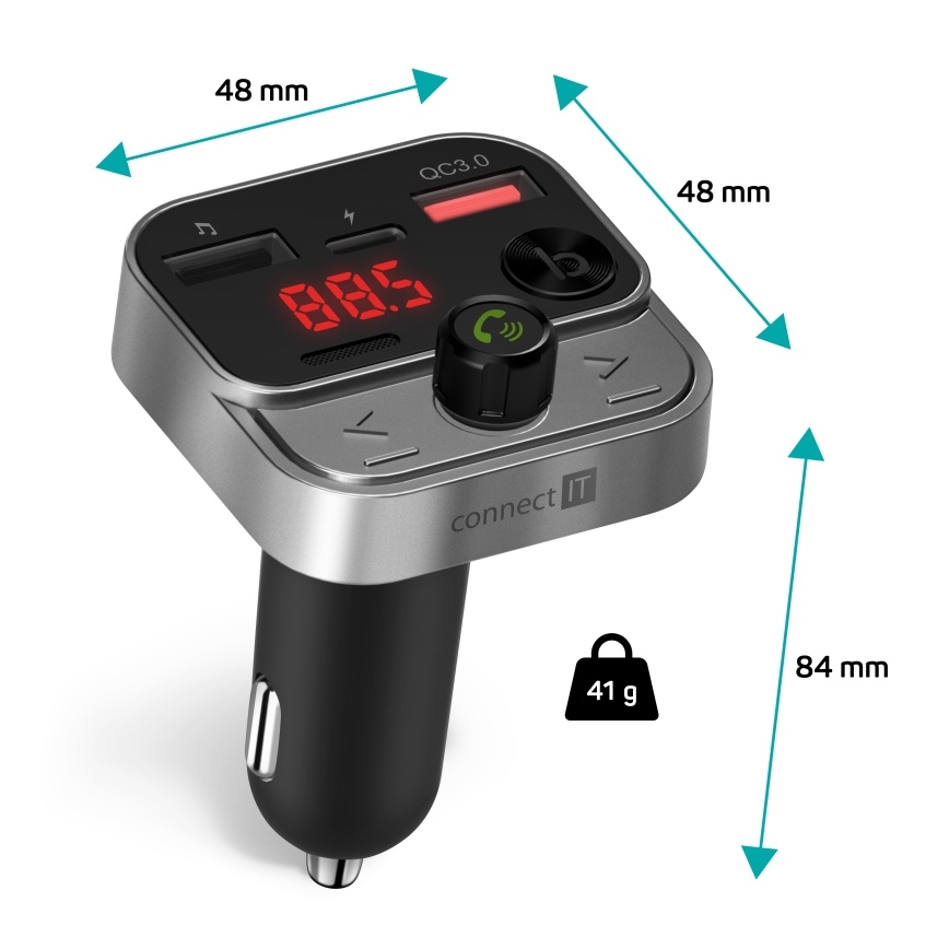 CONNECT IT CCC-8900-AN - FM predajnik za auto s funkcijom handsfree crna/srebrna