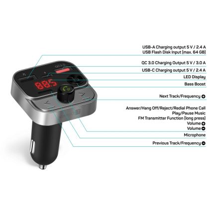 CONNECT IT CCC-8900-AN - FM transmiter za auto s handsfree funkcijom crna/srebrna