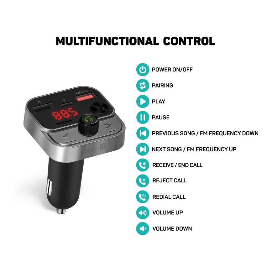 CONNECT IT CCC-8900-AN - FM transmiter za auto s handsfree funkcijom crna/srebrna