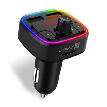 CONNECT IT CCC-9090-BK - LED RGB FM transmiter za auto s handsfree funkcijom crna