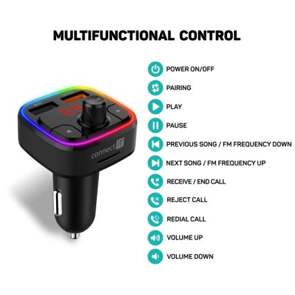 CONNECT IT CCC-9090-BK - LED RGB FM transmiter za auto s handsfree funkcijom crna