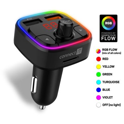 CONNECT IT CCC-9090-BK - LED RGB FM transmiter za auto s handsfree funkcijom crna