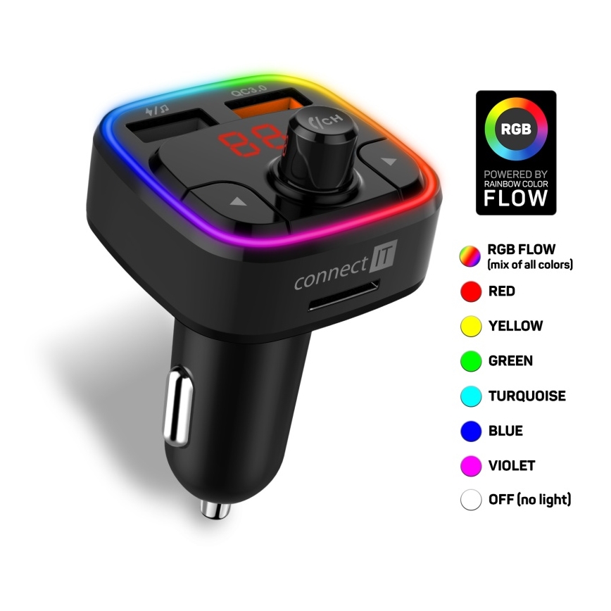 CONNECT IT CCC-9090-BK - LED RGB FM transmiter za auto s handsfree funkcijom crna