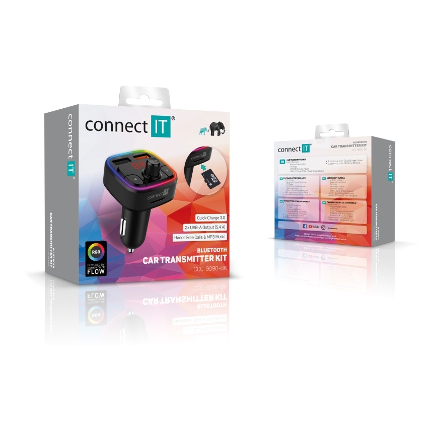 CONNECT IT CCC-9090-BK - LED RGB FM transmiter za auto s handsfree funkcijom crna