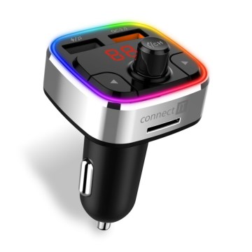 CONNECT IT CCC-9090-SL - LED RGB FM transmiter za auto s handsfree funkcijom crna/srebrna