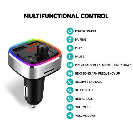 CONNECT IT CCC-9090-SL - LED RGB FM transmiter za auto s handsfree funkcijom crna/srebrna