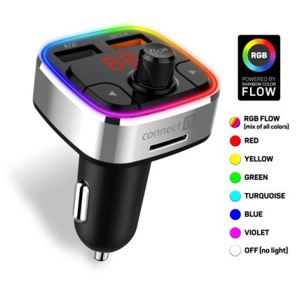 CONNECT IT CCC-9090-SL - LED RGB FM transmiter za auto s handsfree funkcijom crna/srebrna