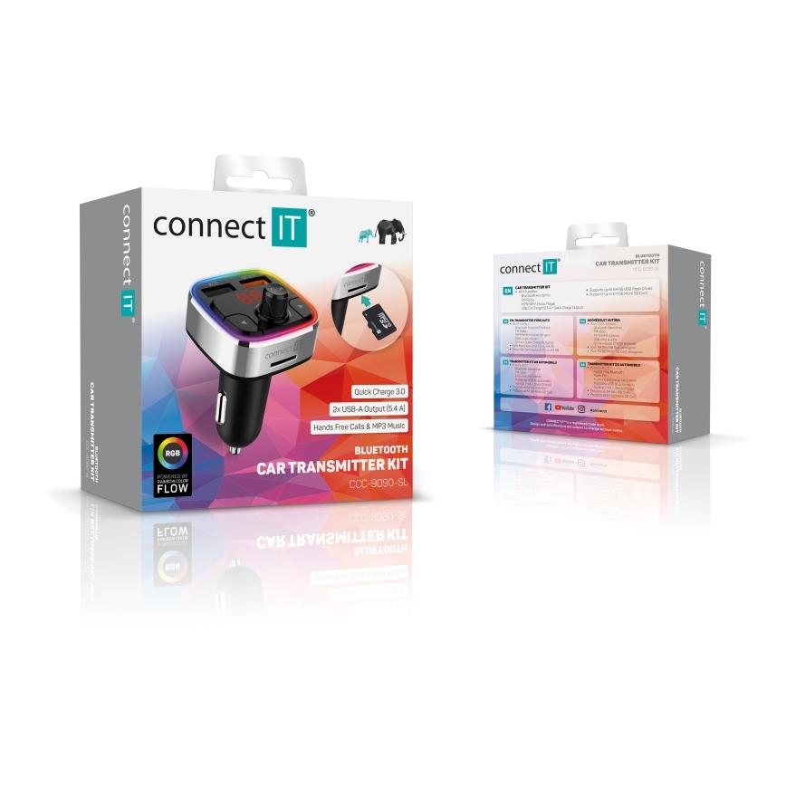 CONNECT IT CCC-9090-SL - LED RGB FM transmiter za auto s handsfree funkcijom crna/srebrna