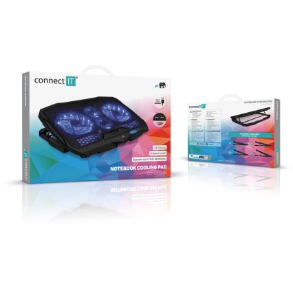CONNECT IT CCP-2200-BK - Podloga za hlađenje laptopa 4x ventilator 2xUSB crna//plava