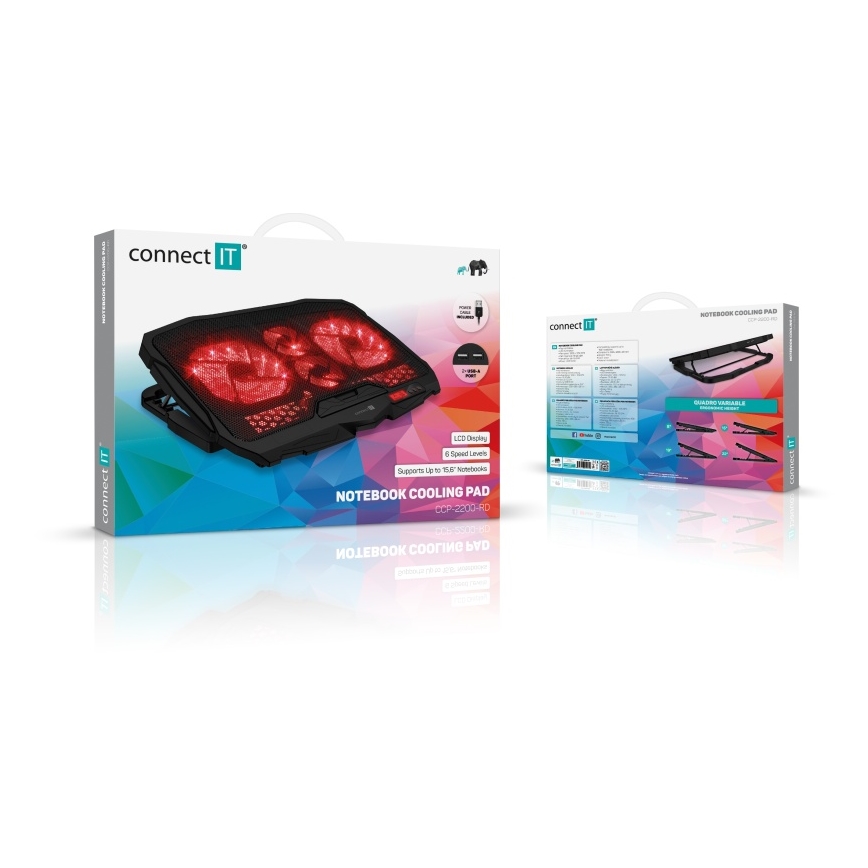 CONNECT IT CCP-2200-RD - Hladilna podloga za prijenosno računalo 4x ventilator 2xUSB crna/crvena