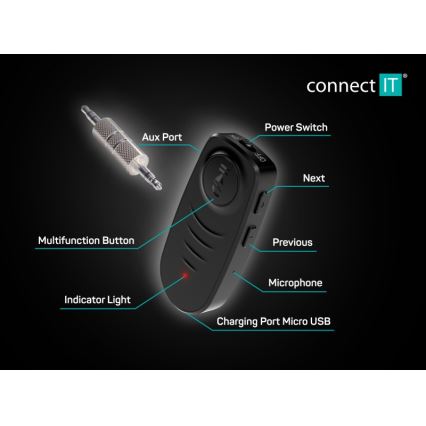 CONNECT IT CFF-4050-BK - Bluetooth audio prijemnik AUX 110 mAh