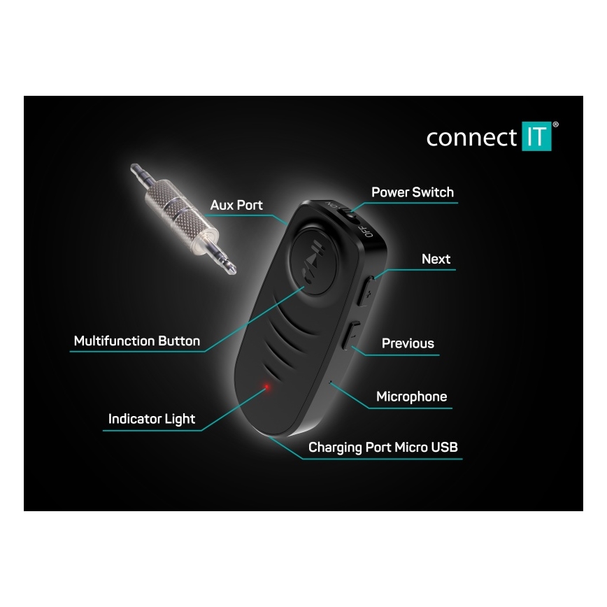 CONNECT IT CFF-4050-BK - Bluetooth audio prijemnik AUX 110 mAh