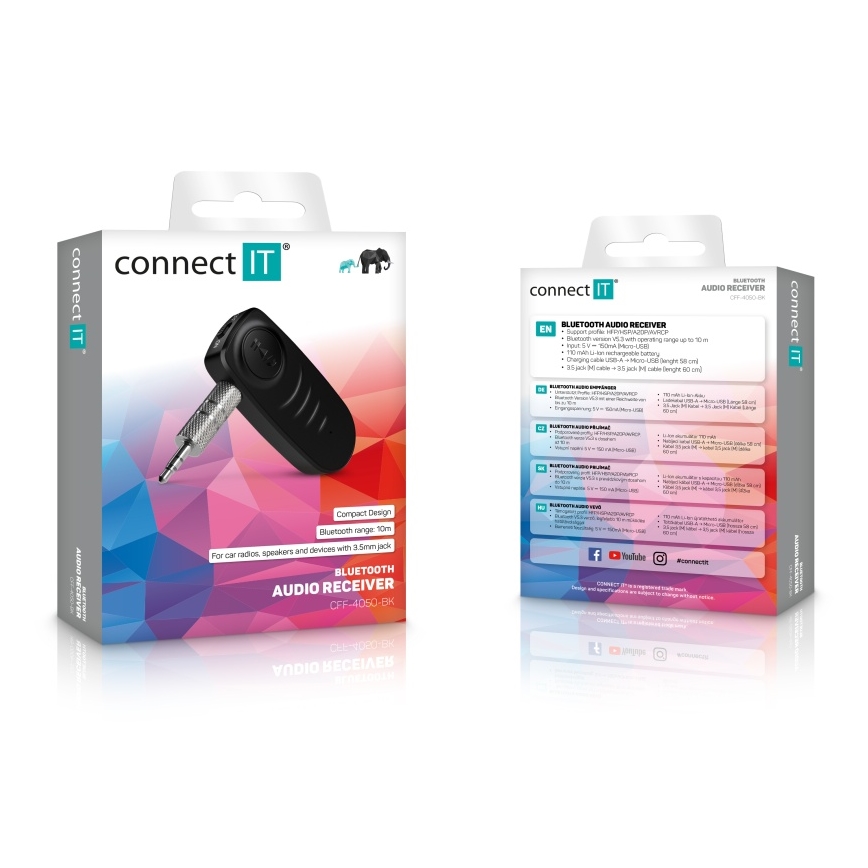 CONNECT IT CFF-4050-BK - Bluetooth audio prijemnik AUX 110 mAh