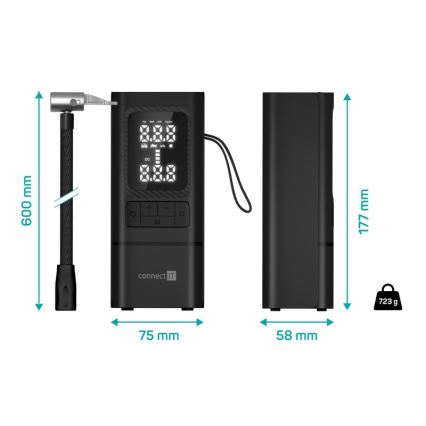 CONNECT IT CFF-4500-BK - Digitalni prijenosni kompresor AirFlow 80W/6000 mAh crni