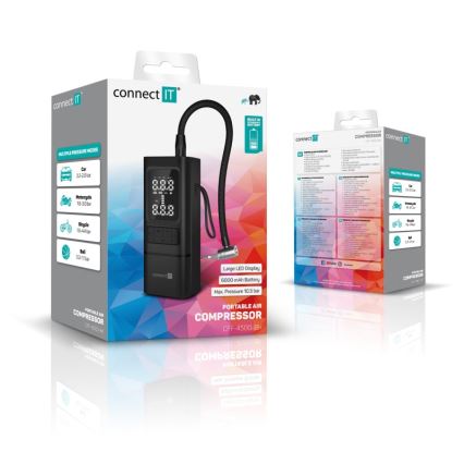 CONNECT IT CFF-4500-BK - Digitalni prijenosni kompresor AirFlow 80W/6000 mAh crni