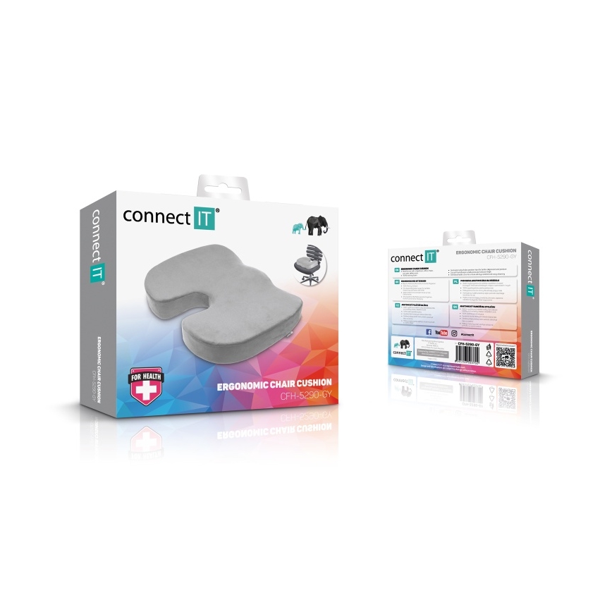 CONNECT IT CFH-5290-GY - Anatomski jastuk za stolicu siva