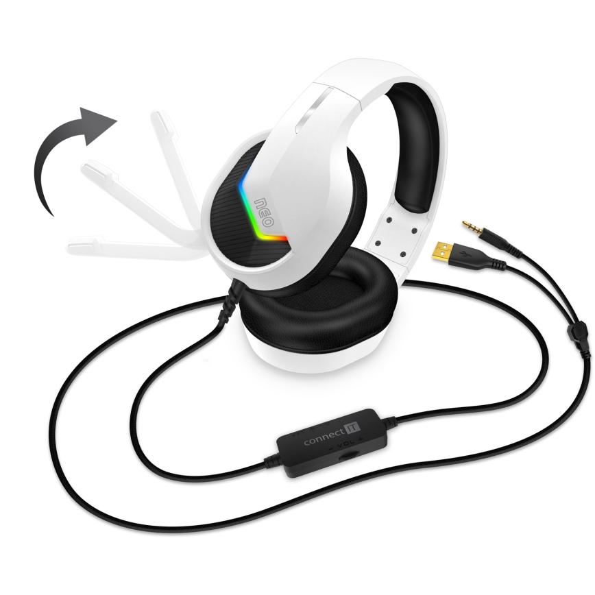 CONNECT IT CHP-3595-WH - LED RGB Gaming slušalice s mikrofonom bijela/crna