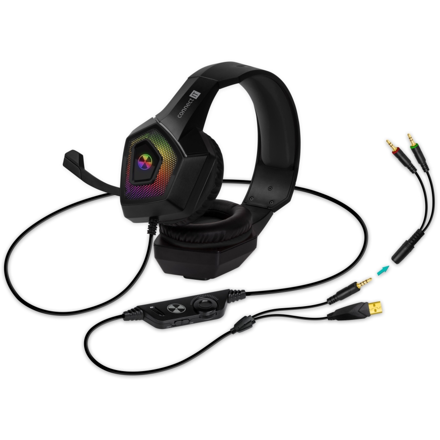 CONNECT IT CHP-5600-BK - LED RGB žičane gaming slušalice s mikrofonom crne boje