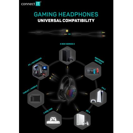 CONNECT IT CHP-5600-BK - LED RGB žičane gaming slušalice s mikrofonom crne boje