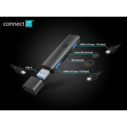 CONNECT IT CHU-4060-AN - USB-A hub s čitačem memorijskih kartica 4u1