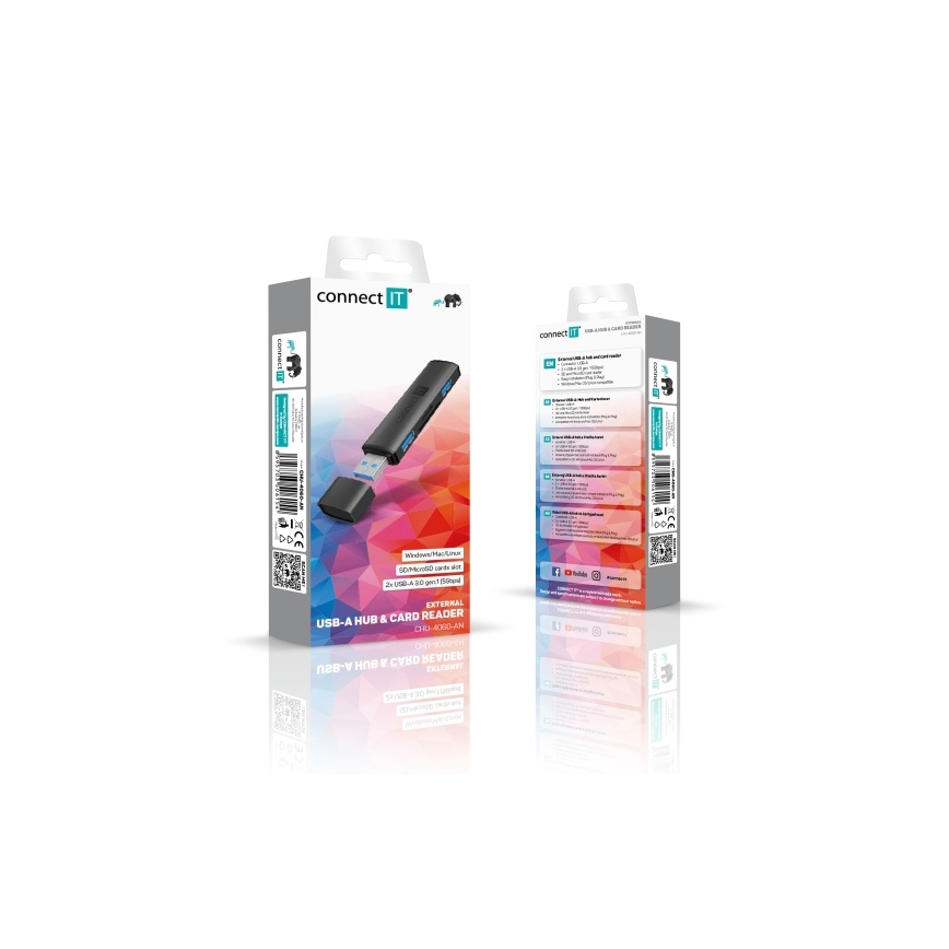 CONNECT IT CHU-4060-AN - USB-A hub s čitačem memorijskih kartica 4u1