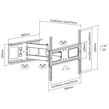CONNECT IT CI-786 - Zidni nosač za TV 37-70” crni