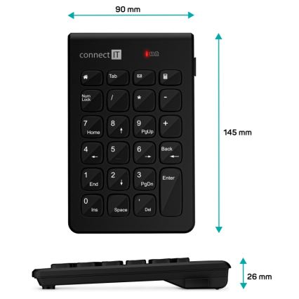 CONNECT IT CKB-0062-BK - Bežična numerička tipkovnica 1xAAA crna