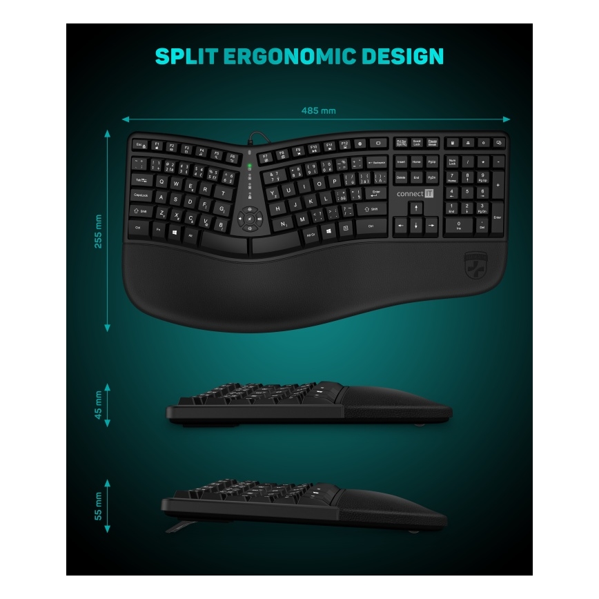 CONNECT IT CKB-2800-CS - Ergonomska bežična tipkovnica s CZ/SK lokalizacijom crna