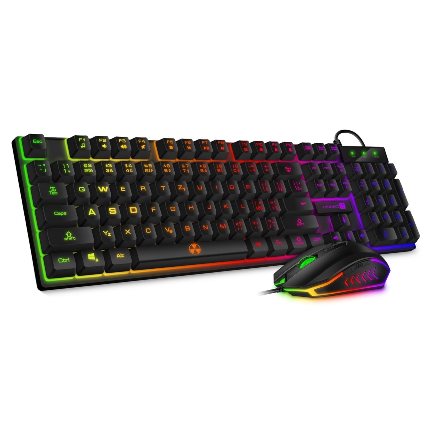 CONNECT IT CKM-3200-CS - LED RGB žičana gaming tipkovnica i gaming miš 1200/1800/2400/3600 DPI s CZ/SK lokalizacijom crna