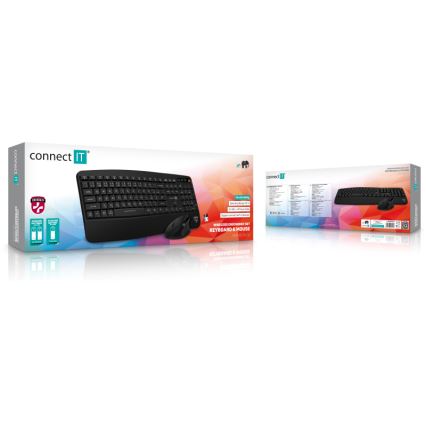CONNECT IT CKM-6010-CS - Ergonomska bežična tipkovnica i miš 800/1200/1600/2400 DPI s CZ/SK lokalizacijom 1xAA + 2xAAA crna