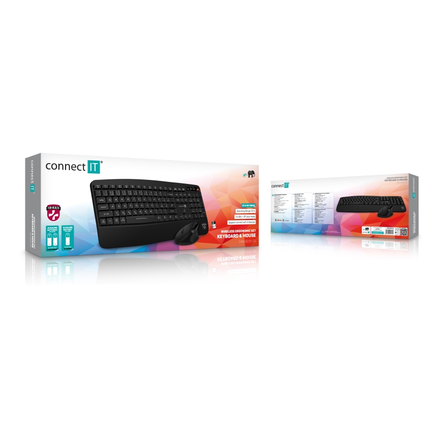 CONNECT IT CKM-6010-CS - Ergonomska bežična tipkovnica i miš 800/1200/1600/2400 DPI s CZ/SK lokalizacijom 1xAA + 2xAAA crna