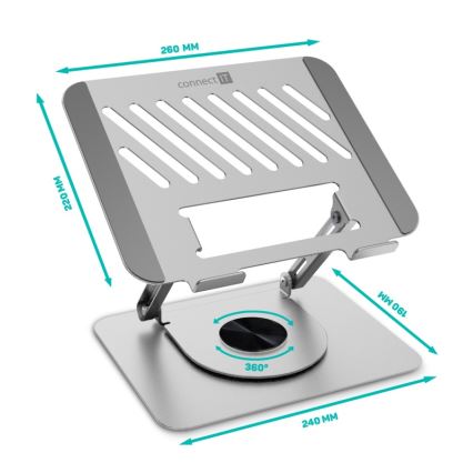 CONNECT IT CMF-2100-SL - Okretni stalak za laptop srebrna