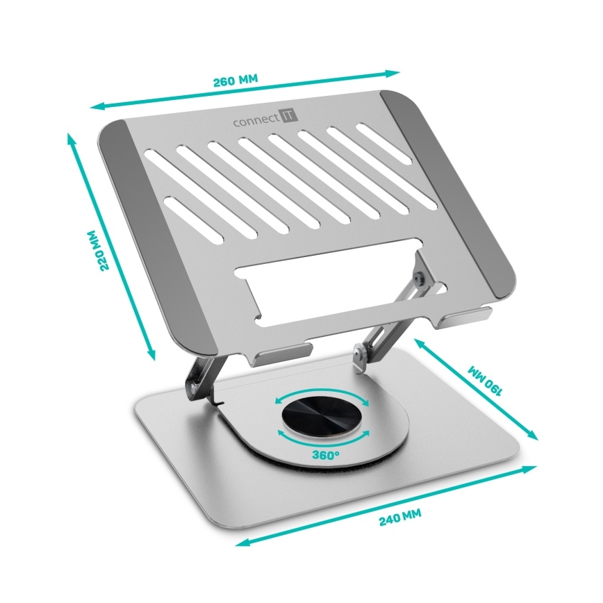 CONNECT IT CMF-2100-SL - Okretni stalak za laptop srebrna