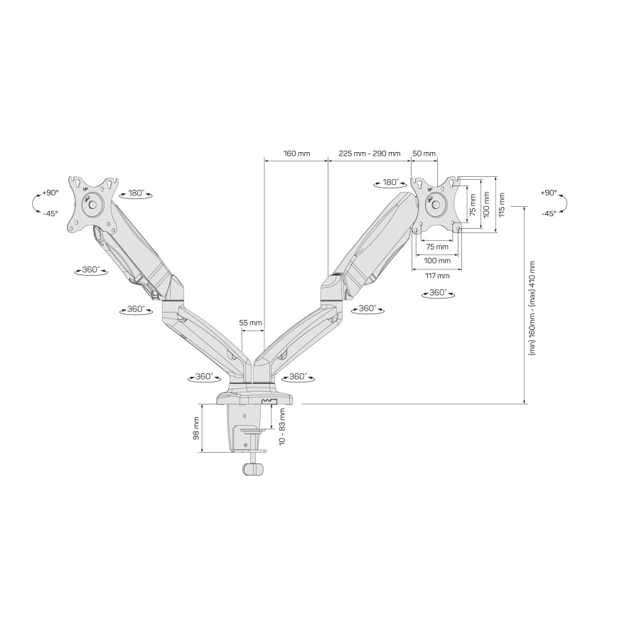CONNECT IT CMF-3207-BK - Univerzalni nosač za 2 monitora 13-27” crna