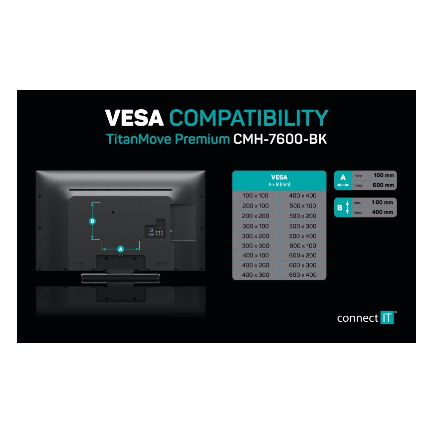 CONNECT IT CMH-7600-BK - Zidni nosač za TV 32-70” crna