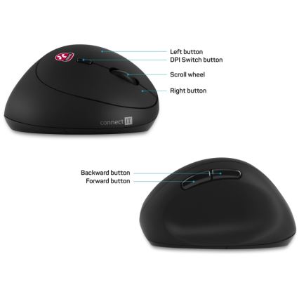 CONNECT IT CMO-2600-BK - Ergonomski bežični miš 800/1200/1600 DPI 1xAA crna