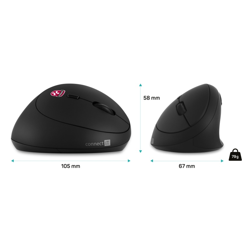 CONNECT IT CMO-2600-BK - Ergonomski bežični miš 800/1200/1600 DPI 1xAA crna