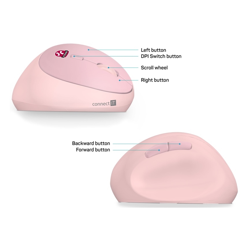 CONNECT IT CMO-2600-PK - Ergonomski bežični ružičasti miš 800/1200/1600 DPI 1xAA