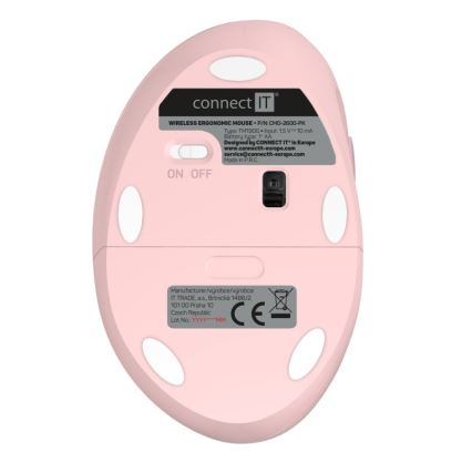 CONNECT IT CMO-2600-PK - Ergonomski bežični ružičasti miš 800/1200/1600 DPI 1xAA