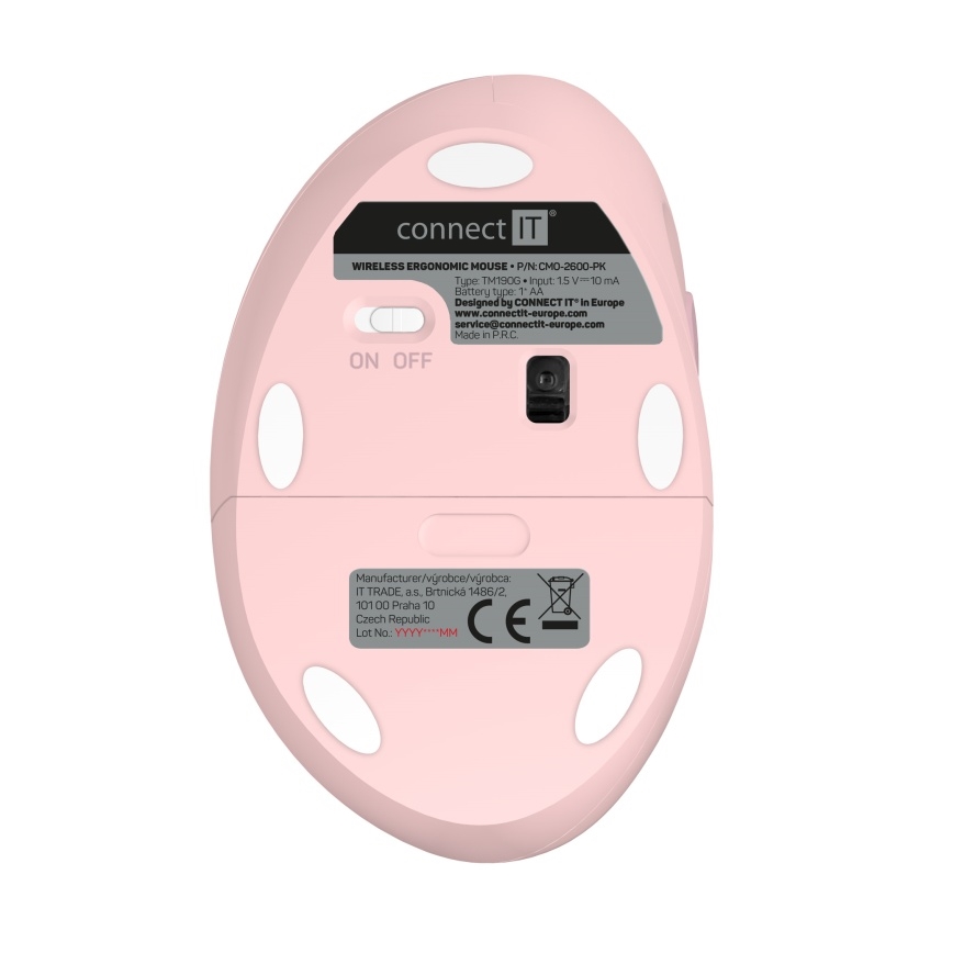 CONNECT IT CMO-2600-PK - Ergonomski bežični ružičasti miš 800/1200/1600 DPI 1xAA