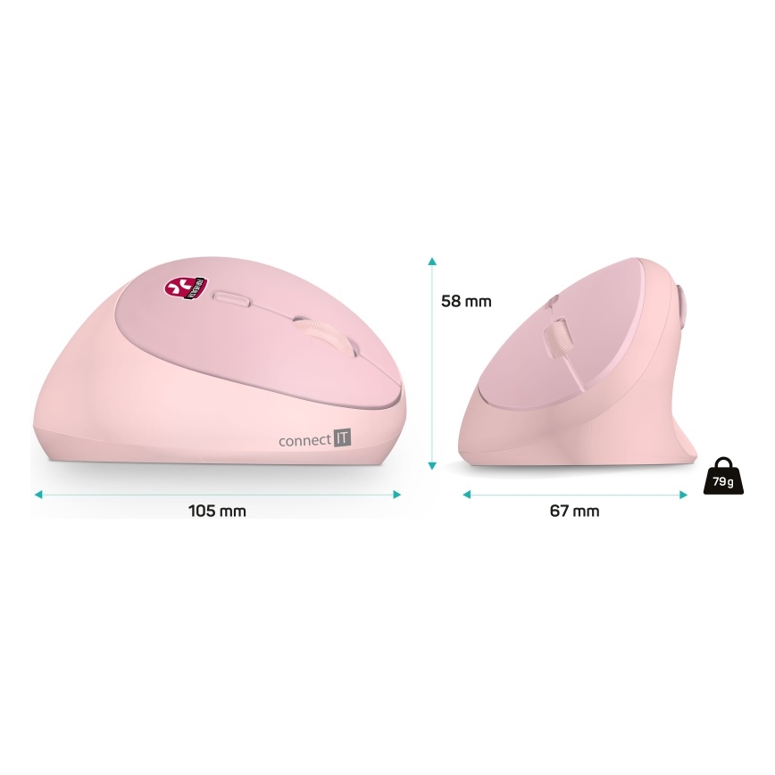 CONNECT IT CMO-2600-PK - Ergonomski bežični ružičasti miš 800/1200/1600 DPI 1xAA