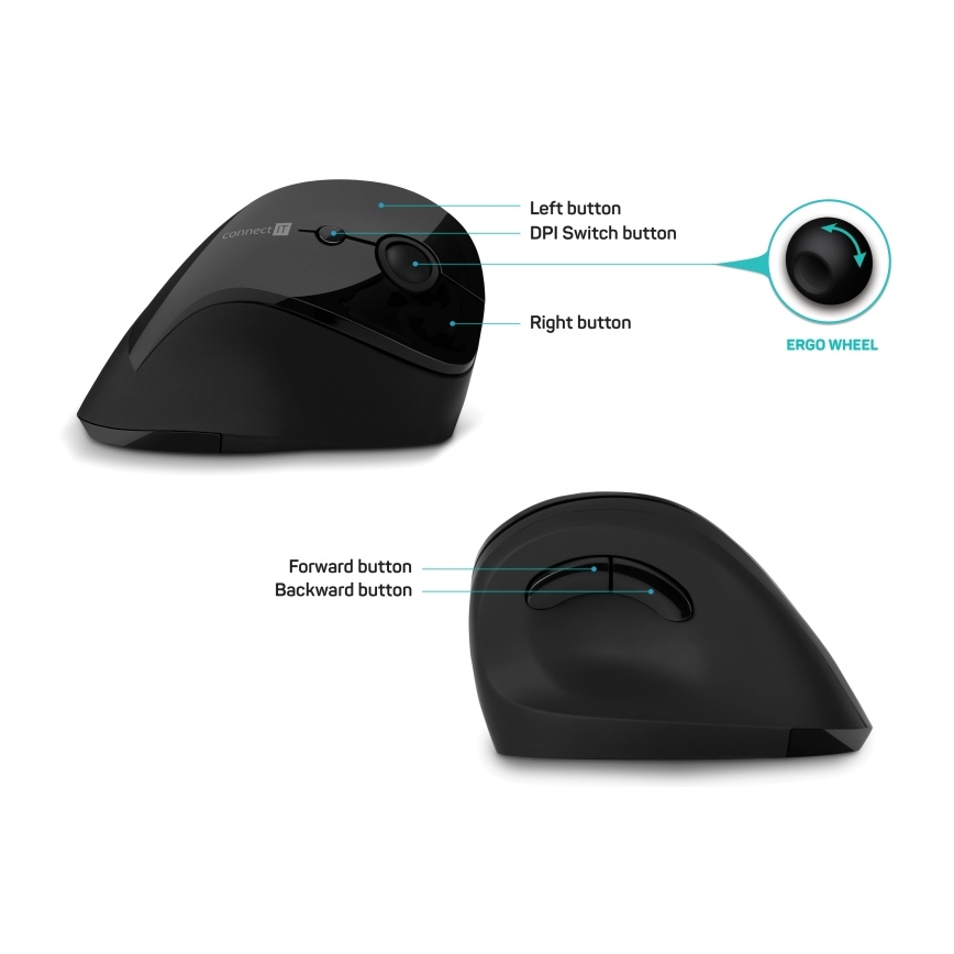 CONNECT IT CMO-2700-BK - Ergonomski bežični miš 800/1200/1600 DPI 1xAA crna