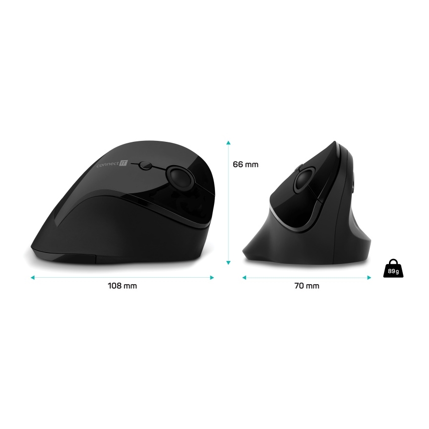 CONNECT IT CMO-2700-BK - Ergonomski bežični miš 800/1200/1600 DPI 1xAA crna