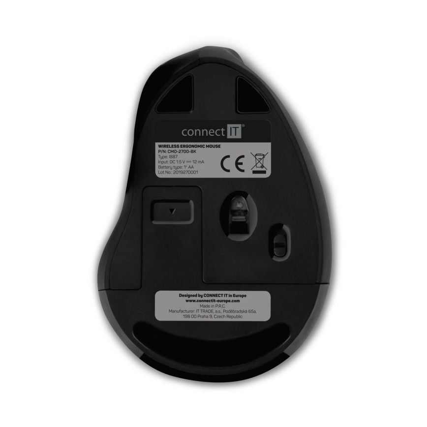 CONNECT IT CMO-2700-BK - Ergonomski bežični miš 800/1200/1600 DPI 1xAA crni