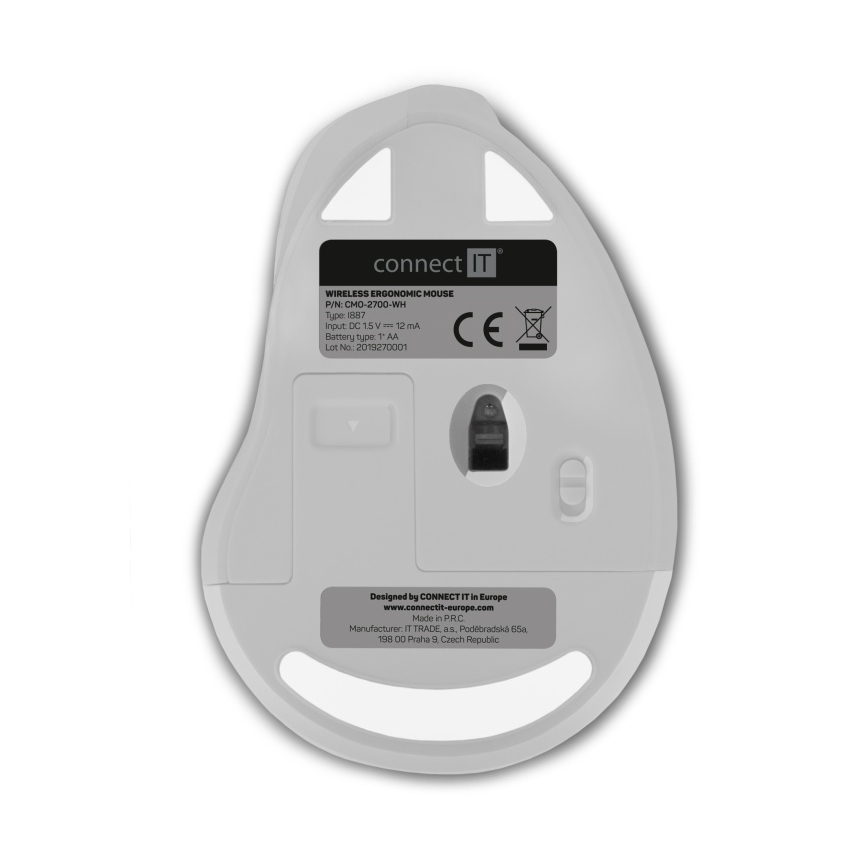 CONNECT IT CMO-2700-WH - Ergonomski bežični miš 800/1200/1600 DPI 1xAA bijela