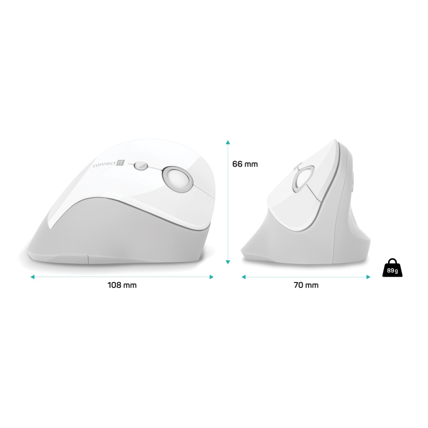 CONNECT IT CMO-2700-WH - Ergonomski bežični miš 800/1200/1600 DPI 1xAA bijela