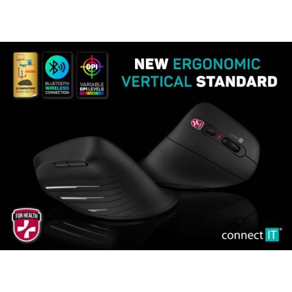 CONNECT IT CMO-2880-BK - Ergonomski bežični miš Verti TriMode 1000/1600/2400 DPI 2xAAA crni
