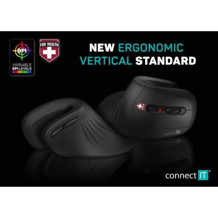 CONNECT IT CMO-2900-BK - Ergonomski bežični miš 800/1200/1600 DPI 1xAA crna
